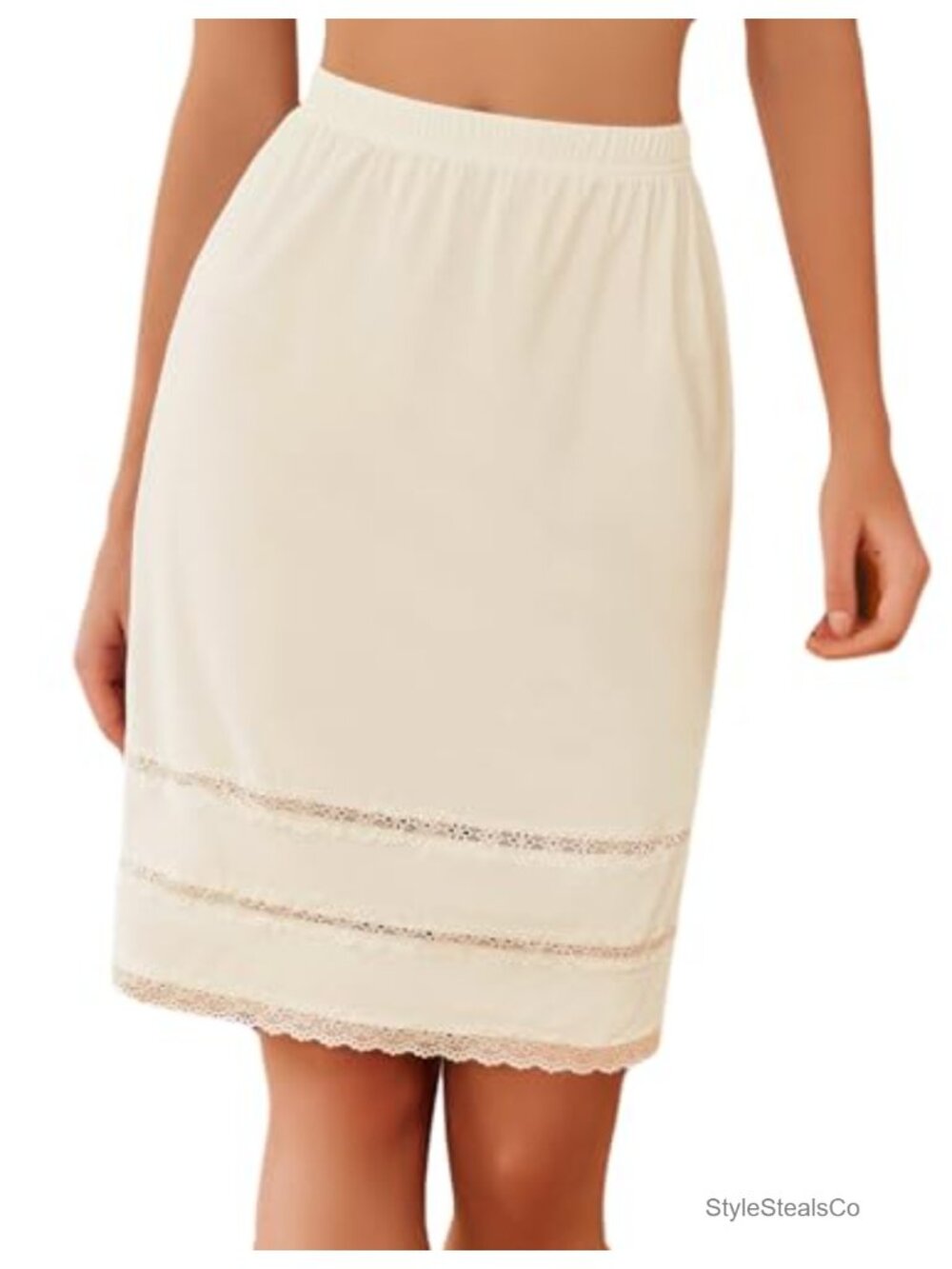 Nylon Spandex Half Slip Lace Trim Knee Length Underskirt for Dresses